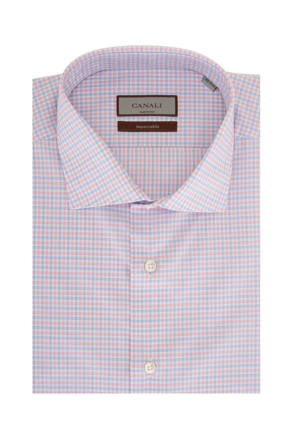 Canali - Blue & Pink Check Cotton Dress Shirt