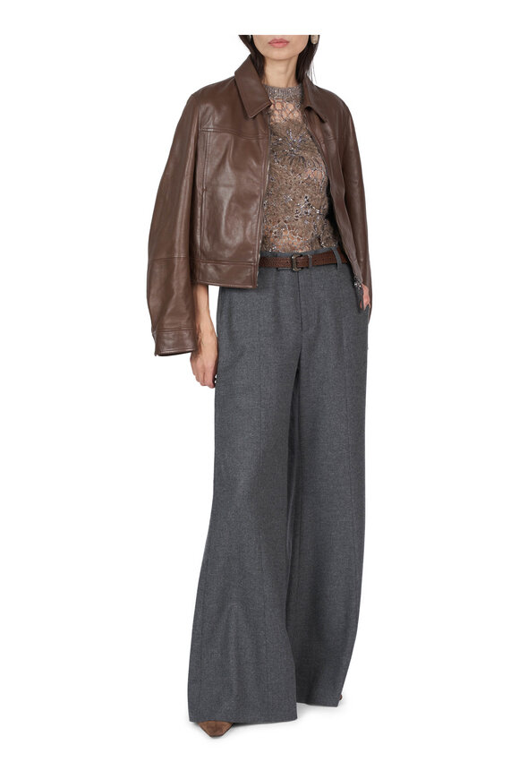 Brunello Cucinelli Anthracite Flannel Wide Flare Pant - view 2