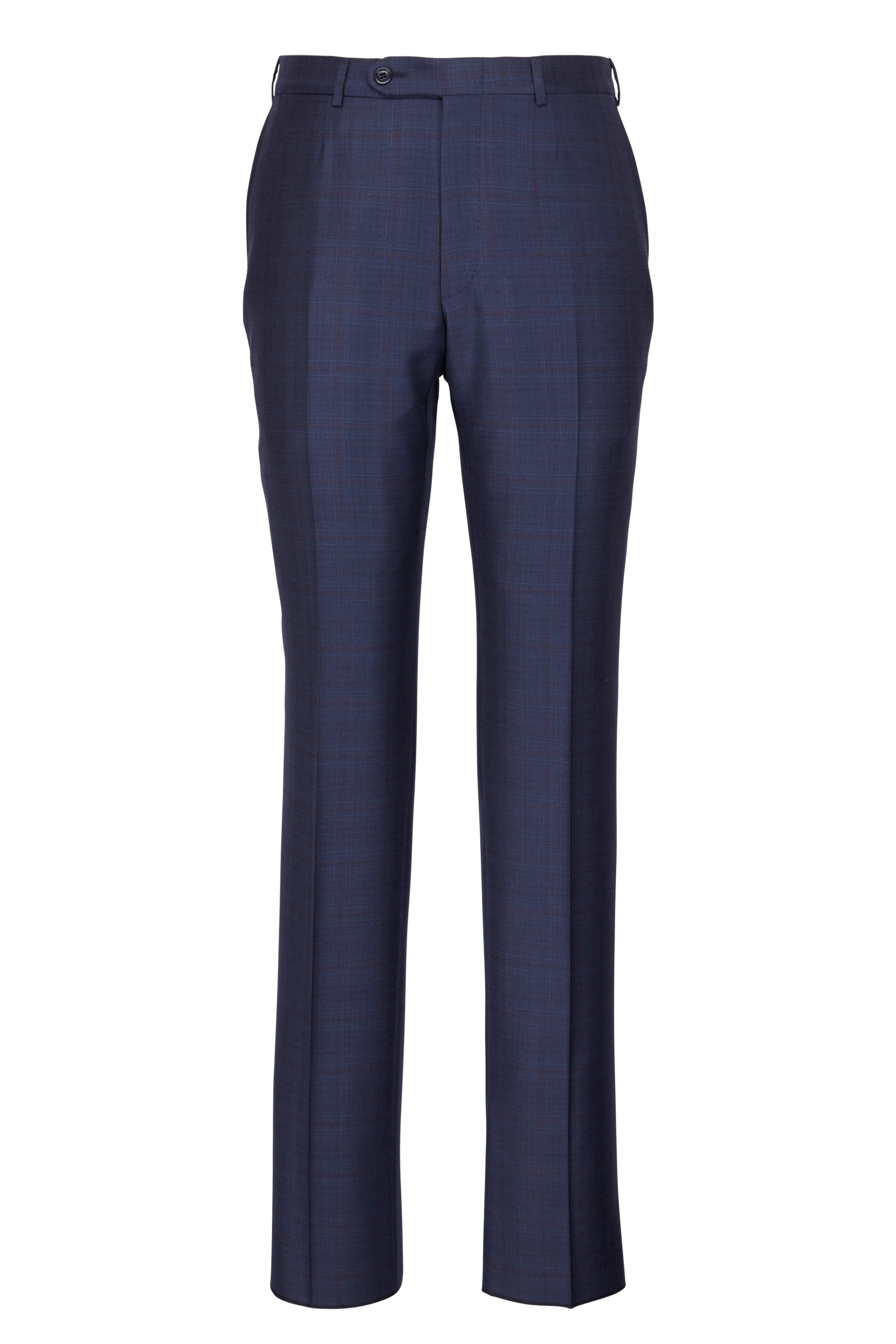 Zegna - Navy & Brown Wool & Silk Windowpane Suit