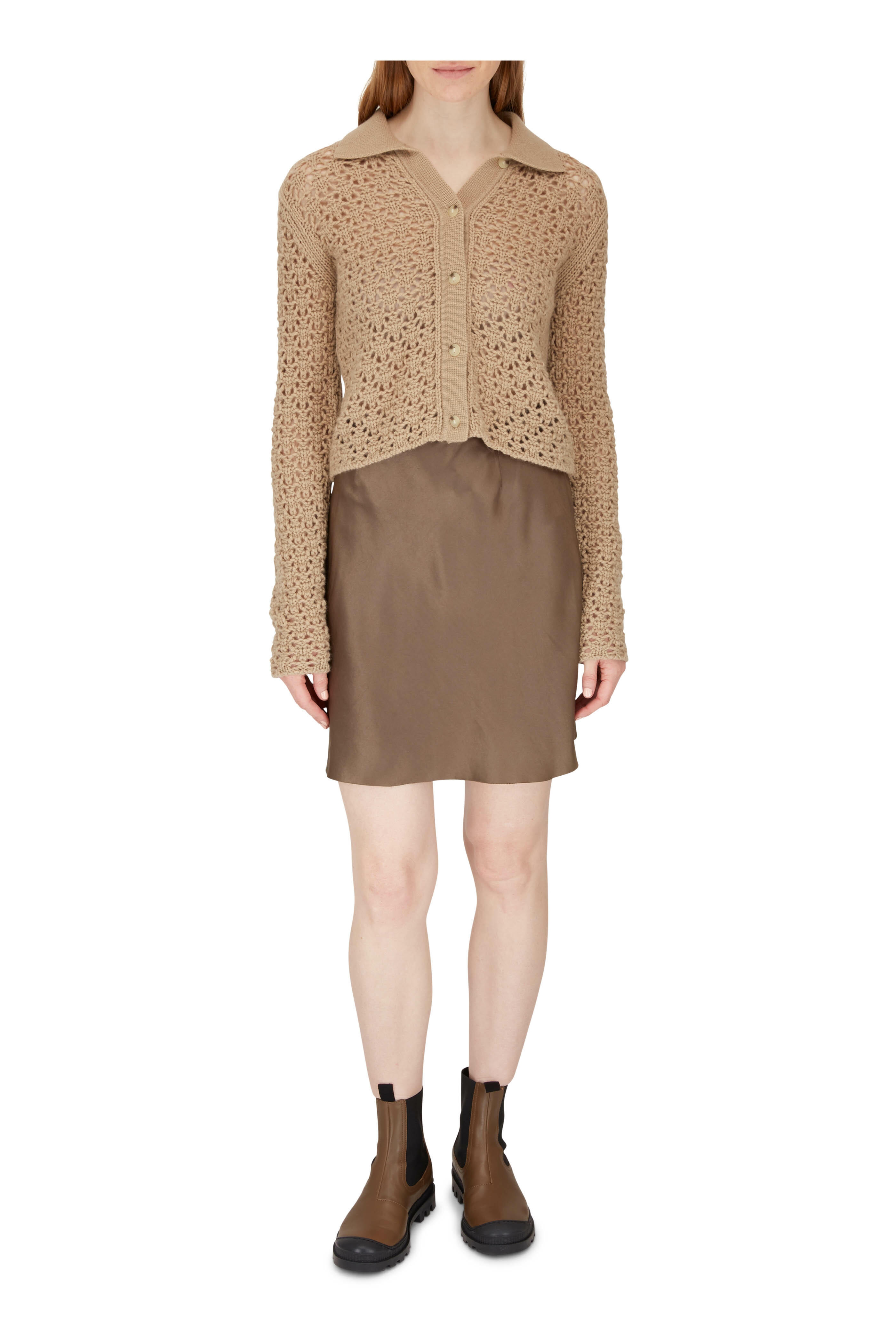 Vince - Brown Satin Mini Slip Skirt