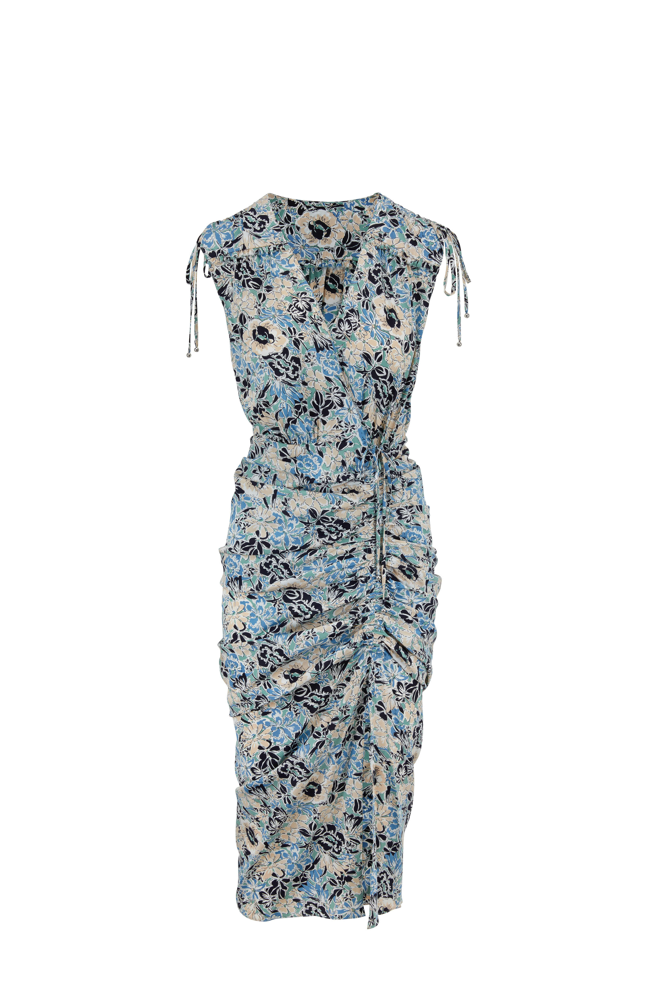 Veronica Beard - Teagan Blue Multi Floral Shoulder-Tie Dress
