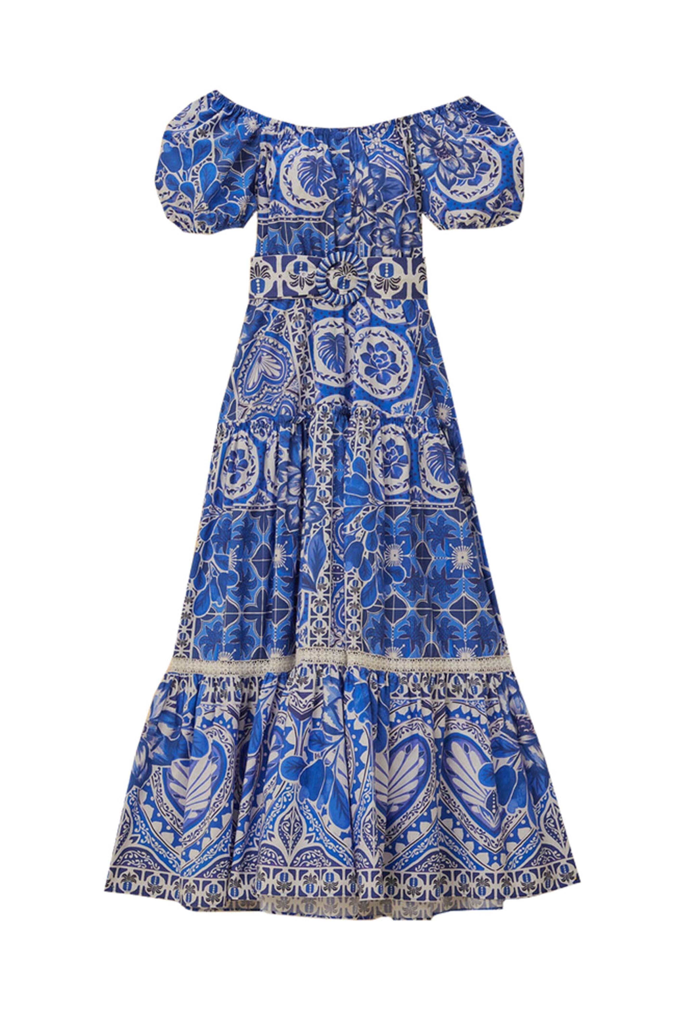 Farm Rio - Blue Tile Print Dream Maxi Dress