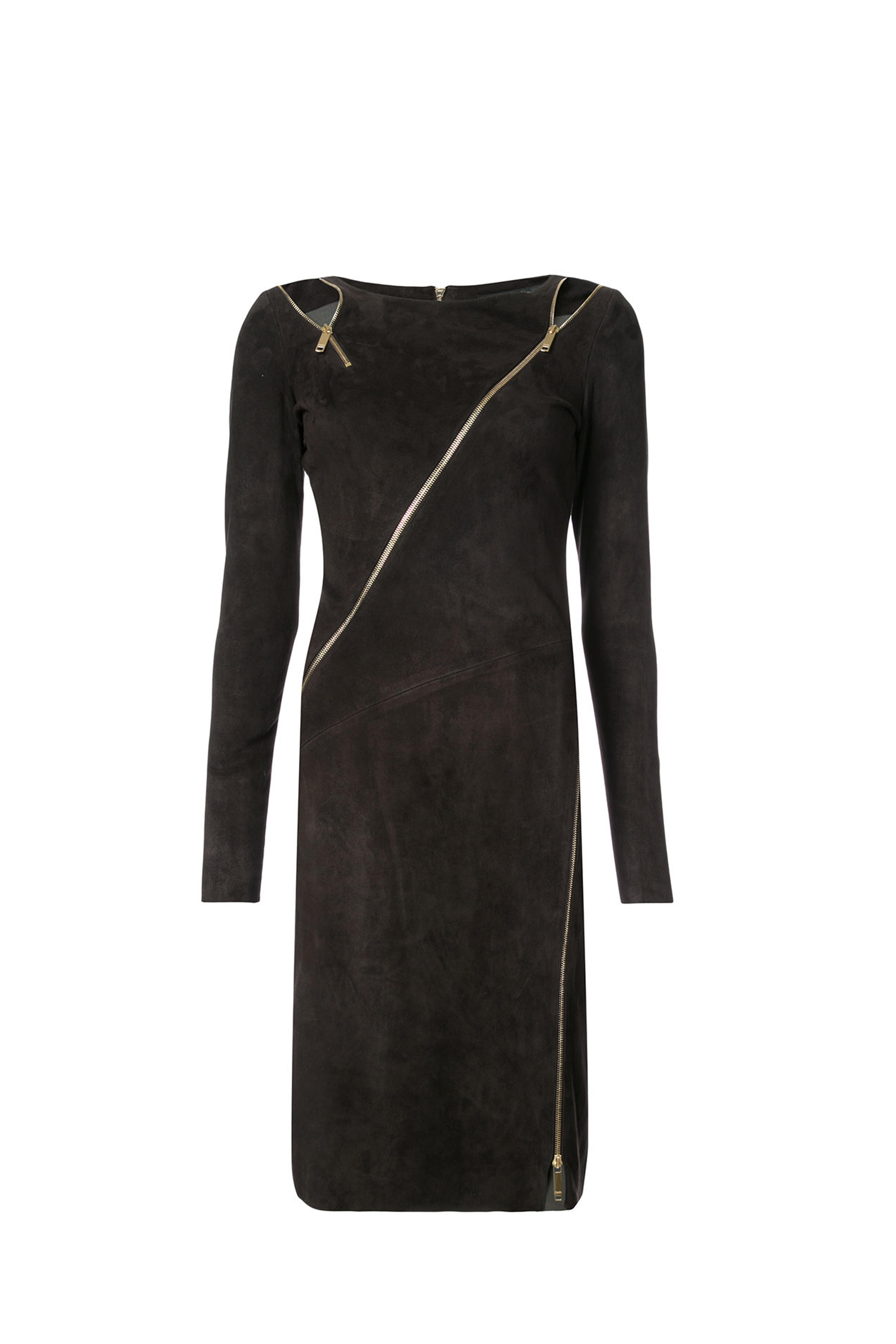 Jitrois - Zipi Carbon Stretch Suede Long Sleeve Dress