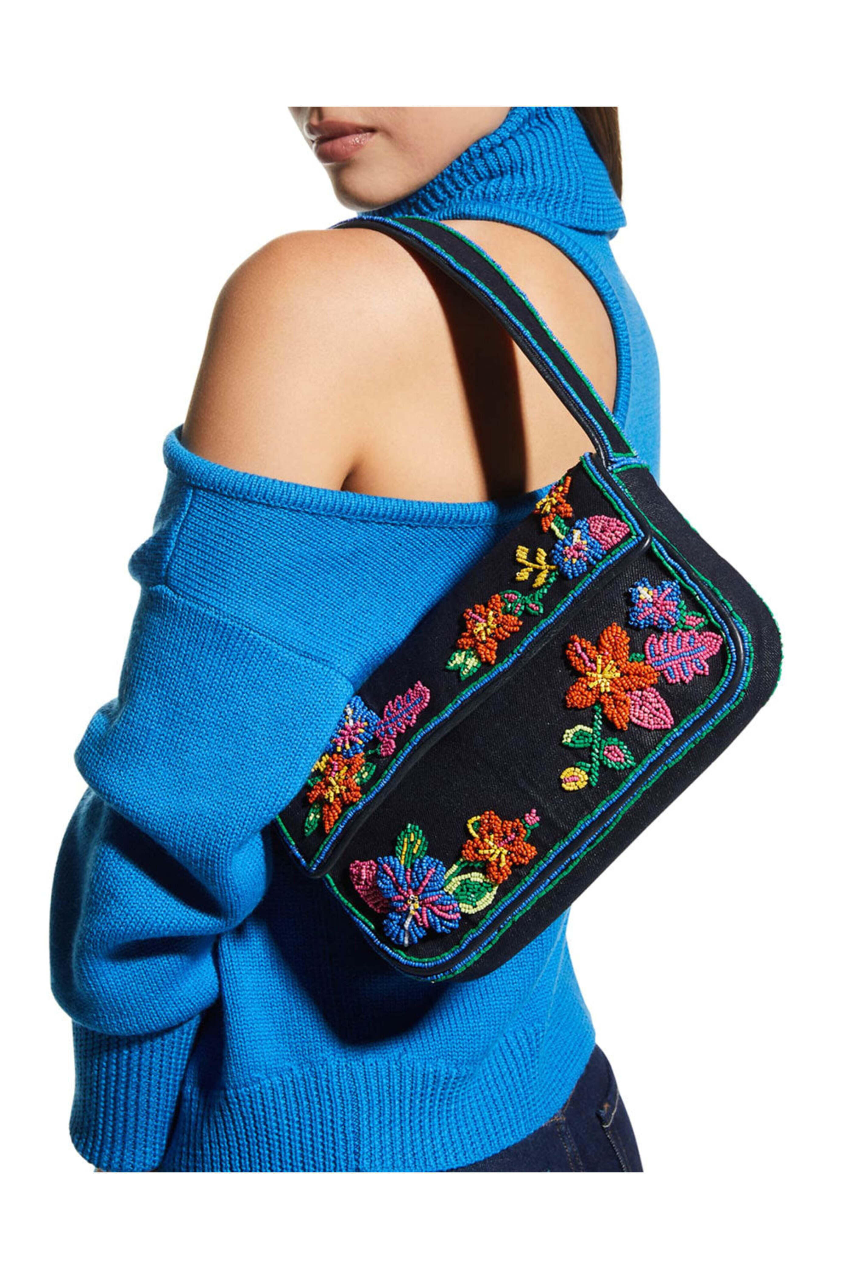 Staud - Denim Beaded Shoulder Bag