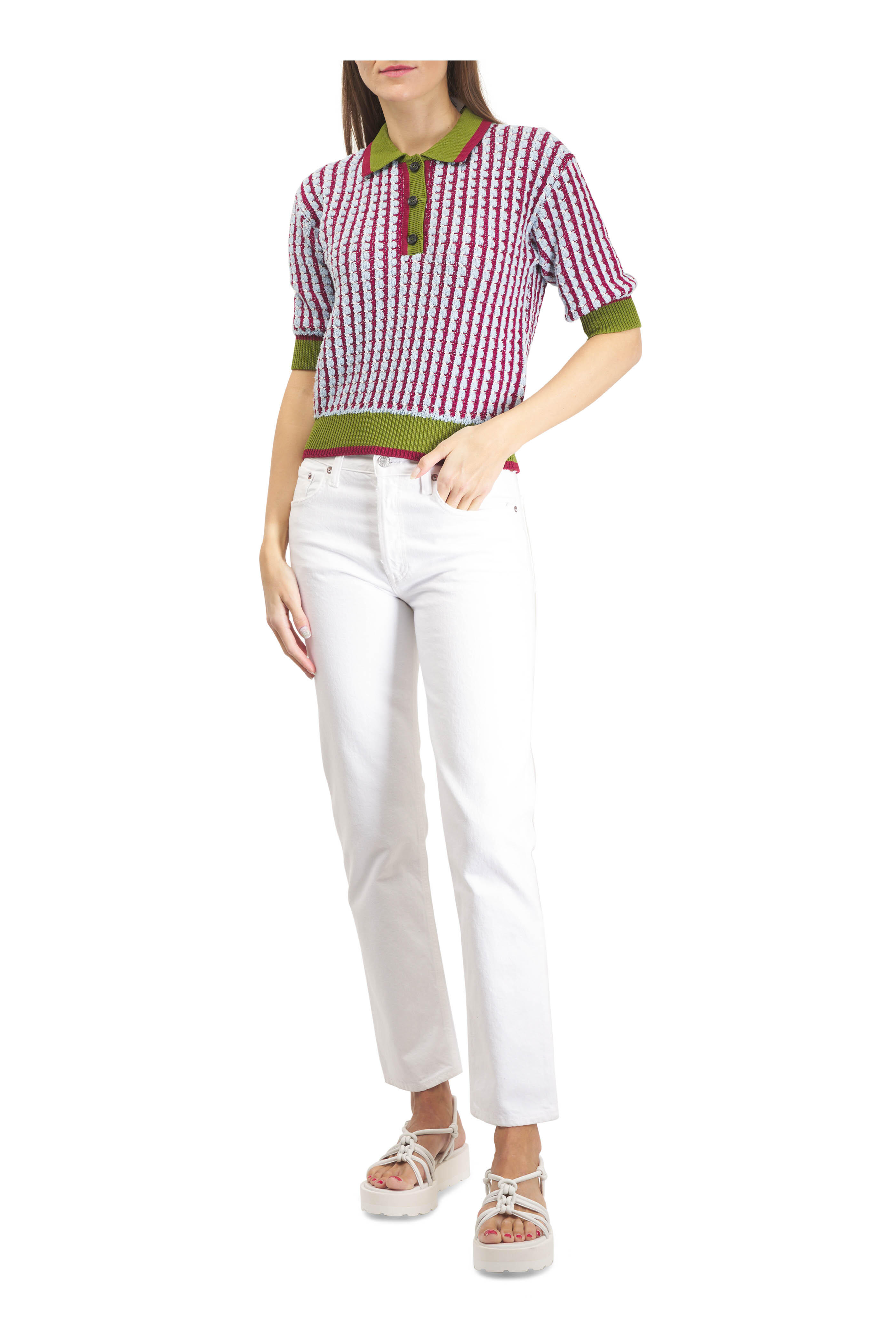 Marni - Light Blue & Red Multi Color Cotton Tweed Polo