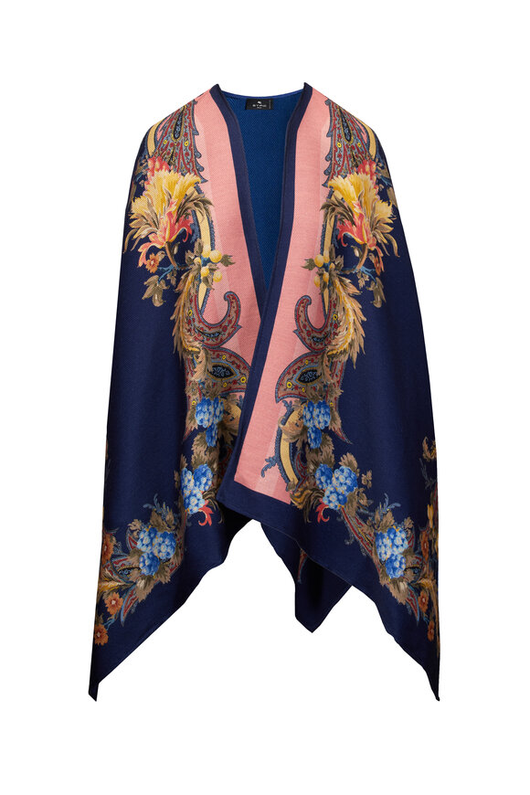Etro Floral Blue Jacquard Cape - view 1