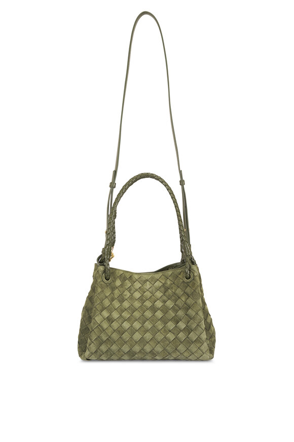 Bottega Veneta Parachute Green Tweed Suede Satchel - view 2