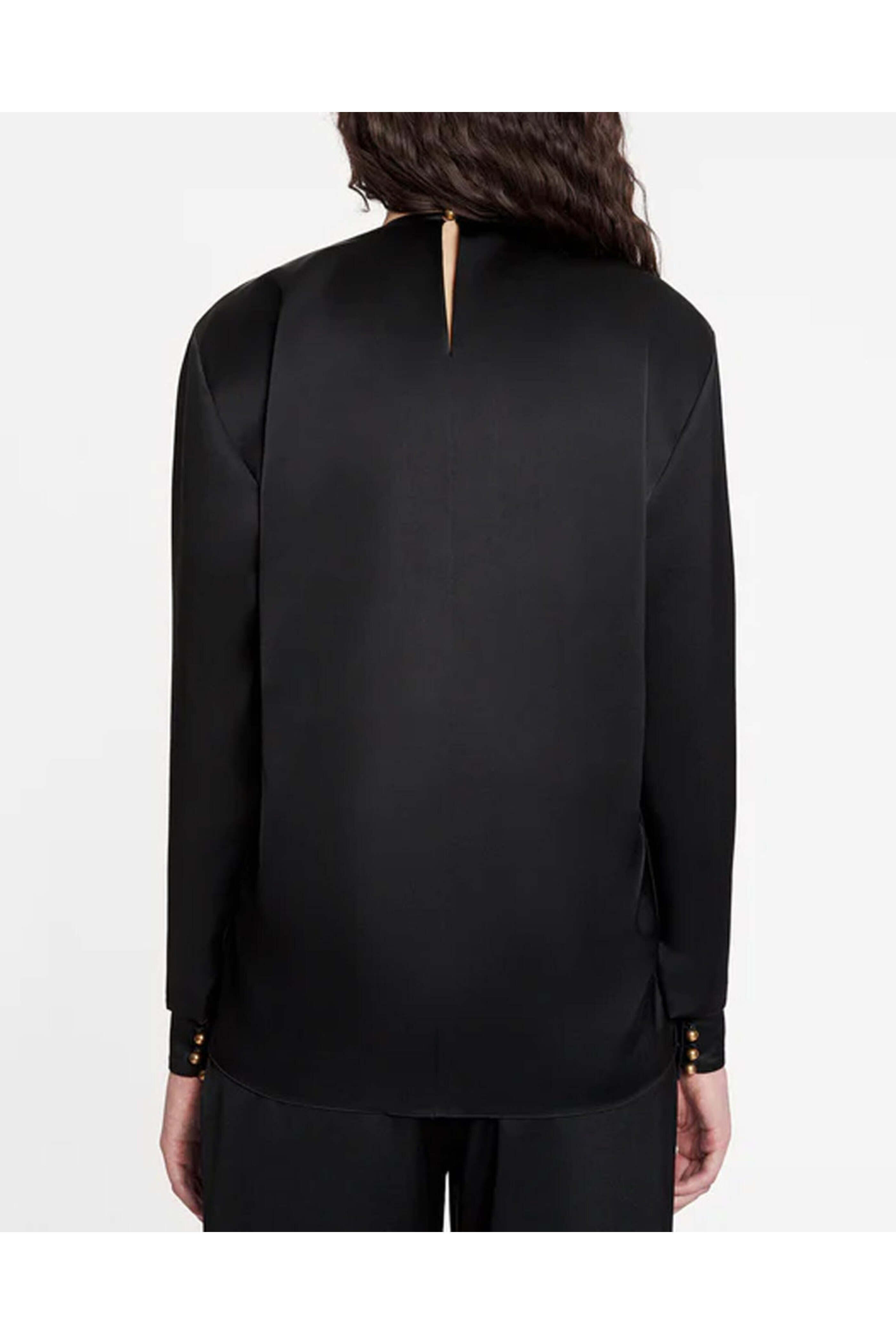 Lanvin - Black Long Sleeve Keyhole Draped Blouse