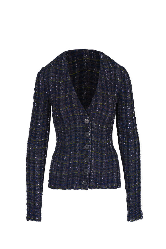 Missoni Navy Blue Plaid Metallic Cardigan - view 1