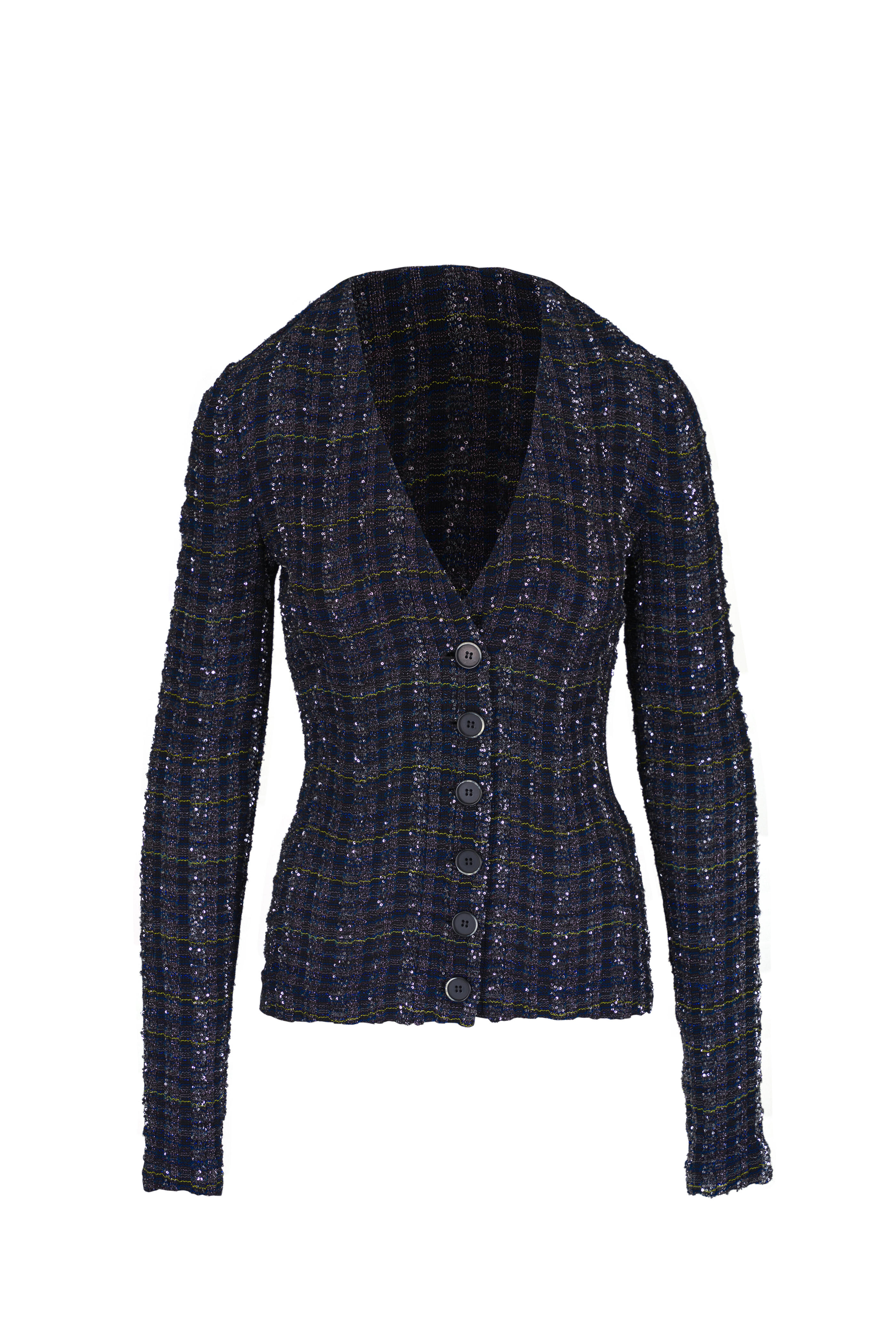 Missoni - Navy Blue Plaid Metallic Cardigan - view 1