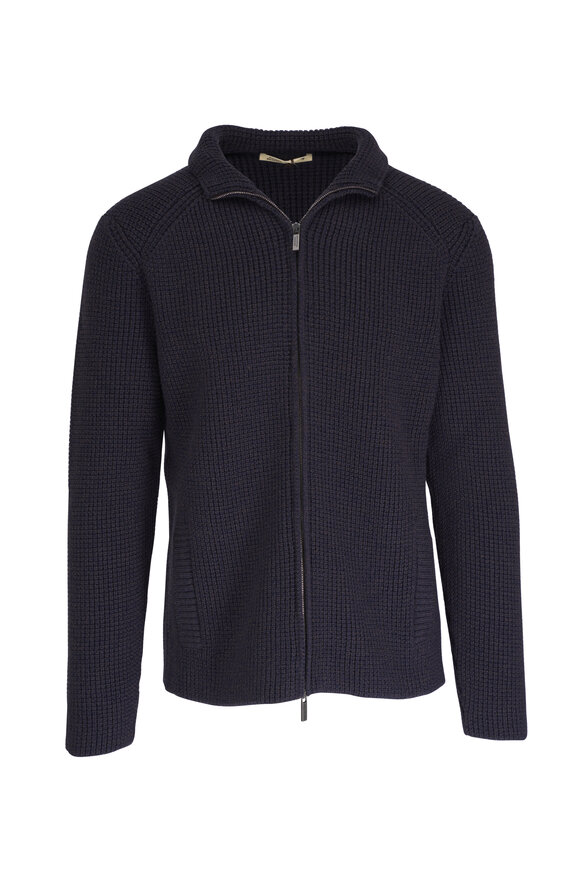 Maison Margiela - Denim Blue Leather Elbow Patch Cardigan