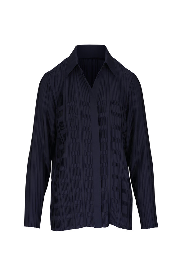 Lafayette 148 New York Ink Basketweave Plisse Blouse