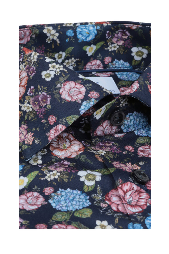 Eton - Blue Floral Print Slim Fit Dress Shirt 