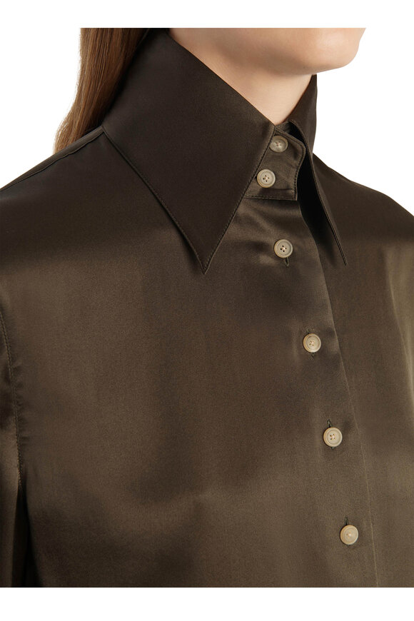 Khaite Ivy Dark Olive Vintage Washed Silk Blouse - view 4