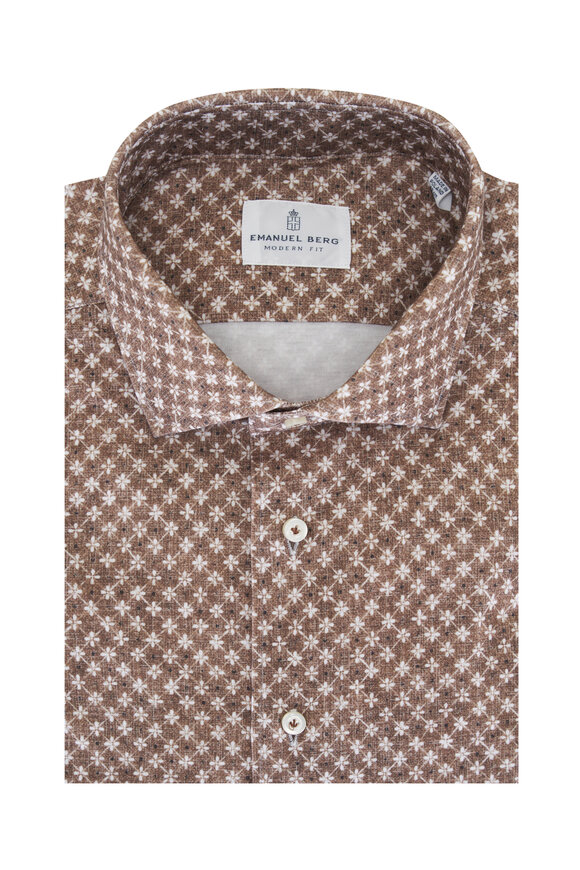 Emanuel Berg 4Flex Brown Floral Print Sport Shirt 