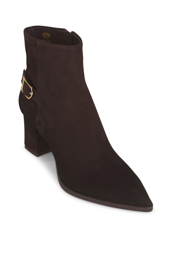 Santoni Elly Dark Brown Suede Short Boot, 65mm - view 1