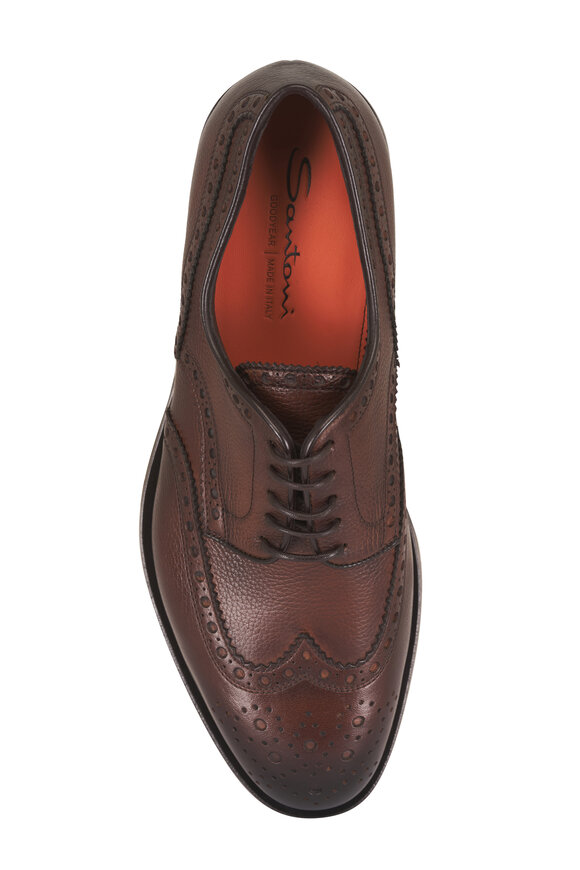 Santoni Dark Brown Leather Lace Up Dress Shoe - view 3