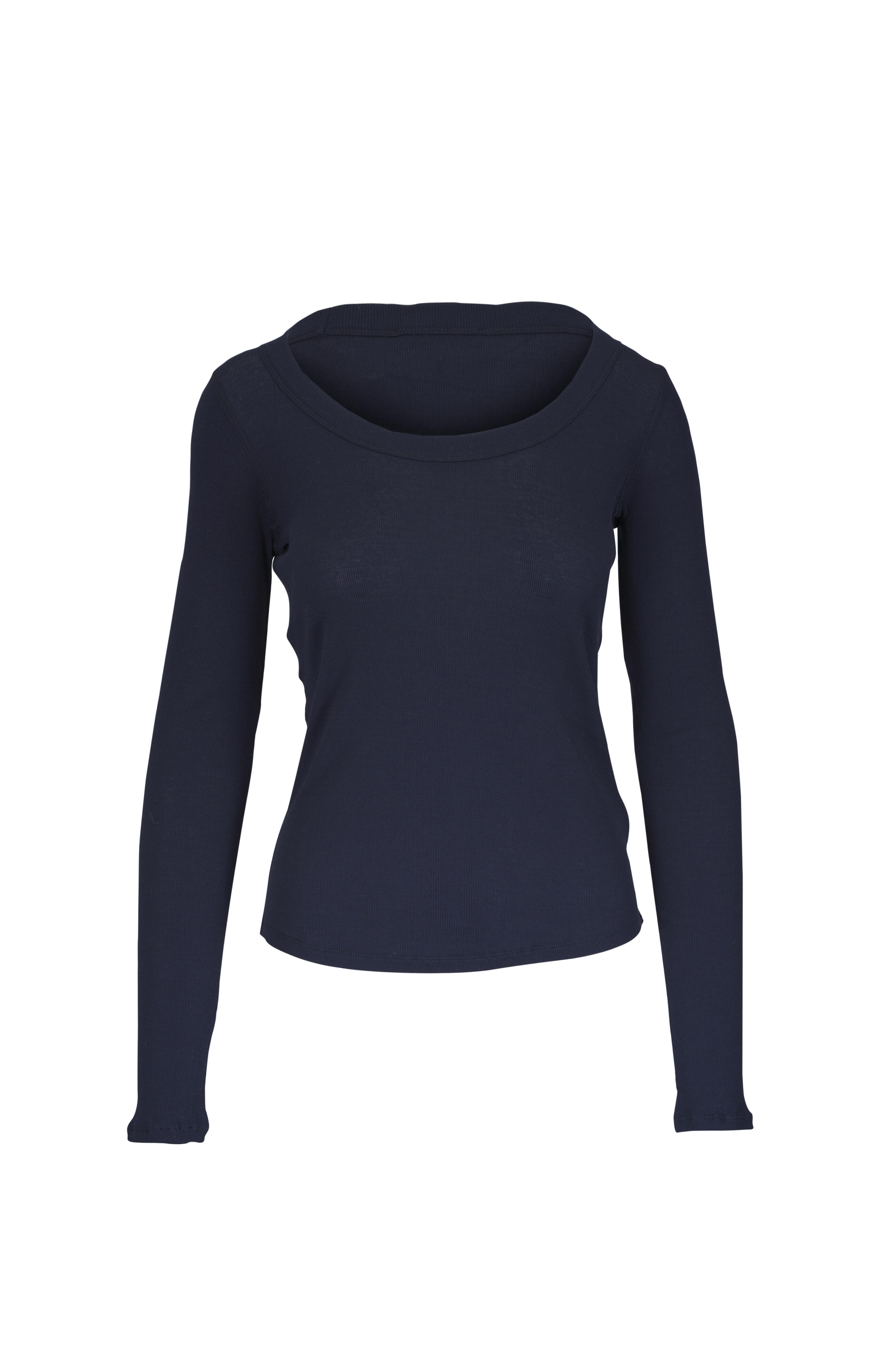 Dorothee Schumacher - Sheer Ease Dark Navy Ribbed Long Sleeve T-Shirt