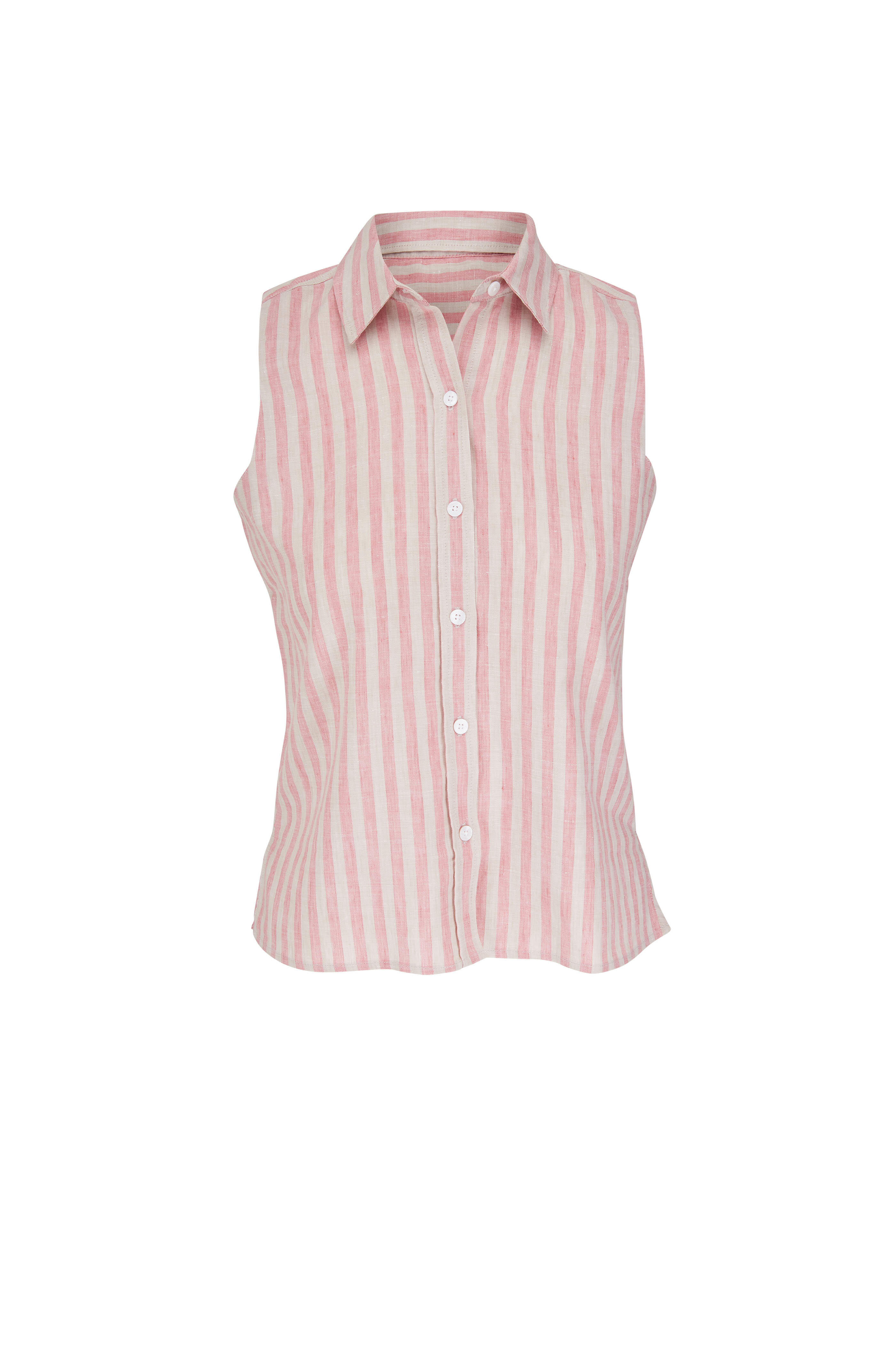 Faherty Brand - Malibu Pink Stripe Linen Sleeveless Shirt