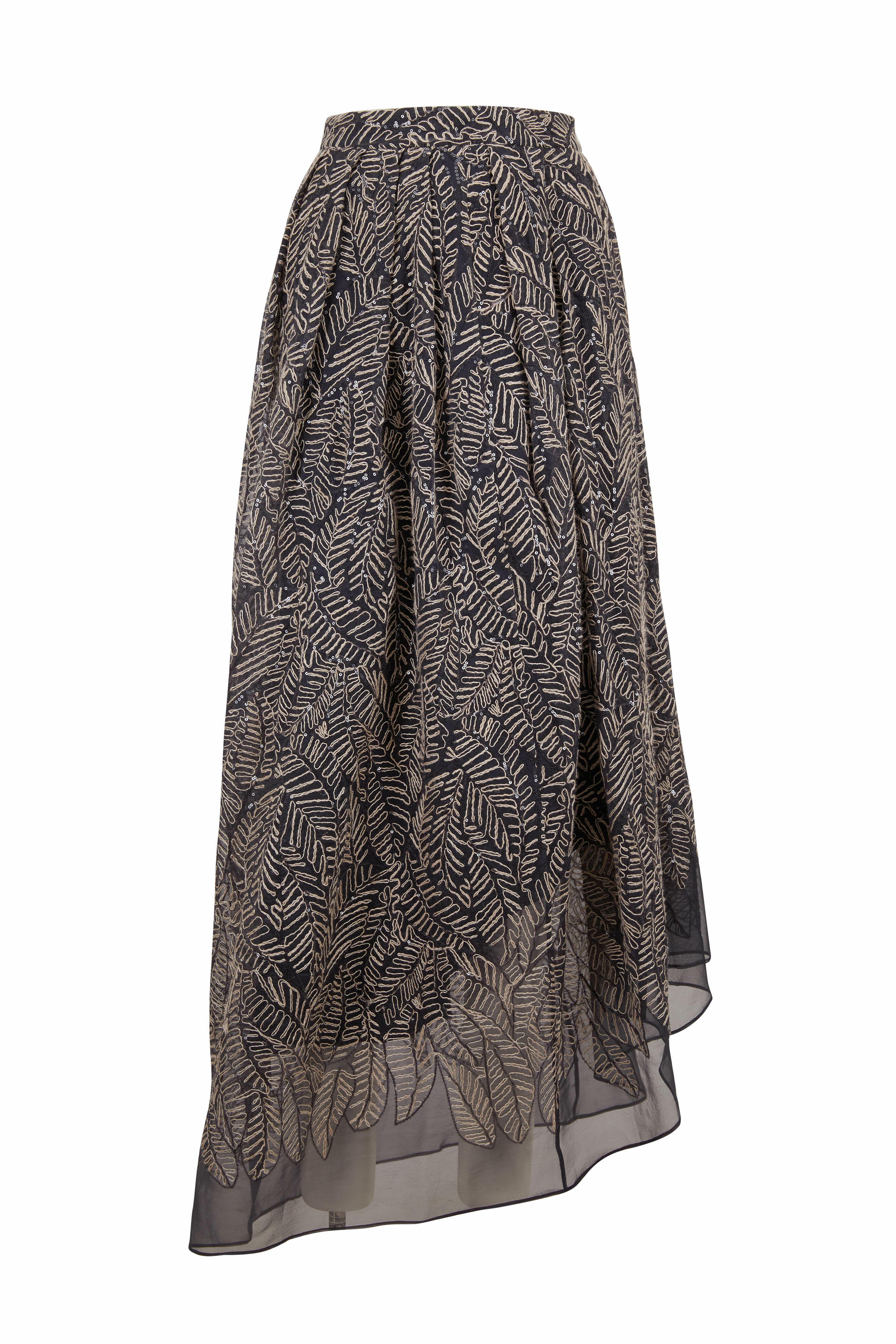 Brunello Cucinelli - Volcano Organza Leaf Motif Embroidered Maxi Skirt