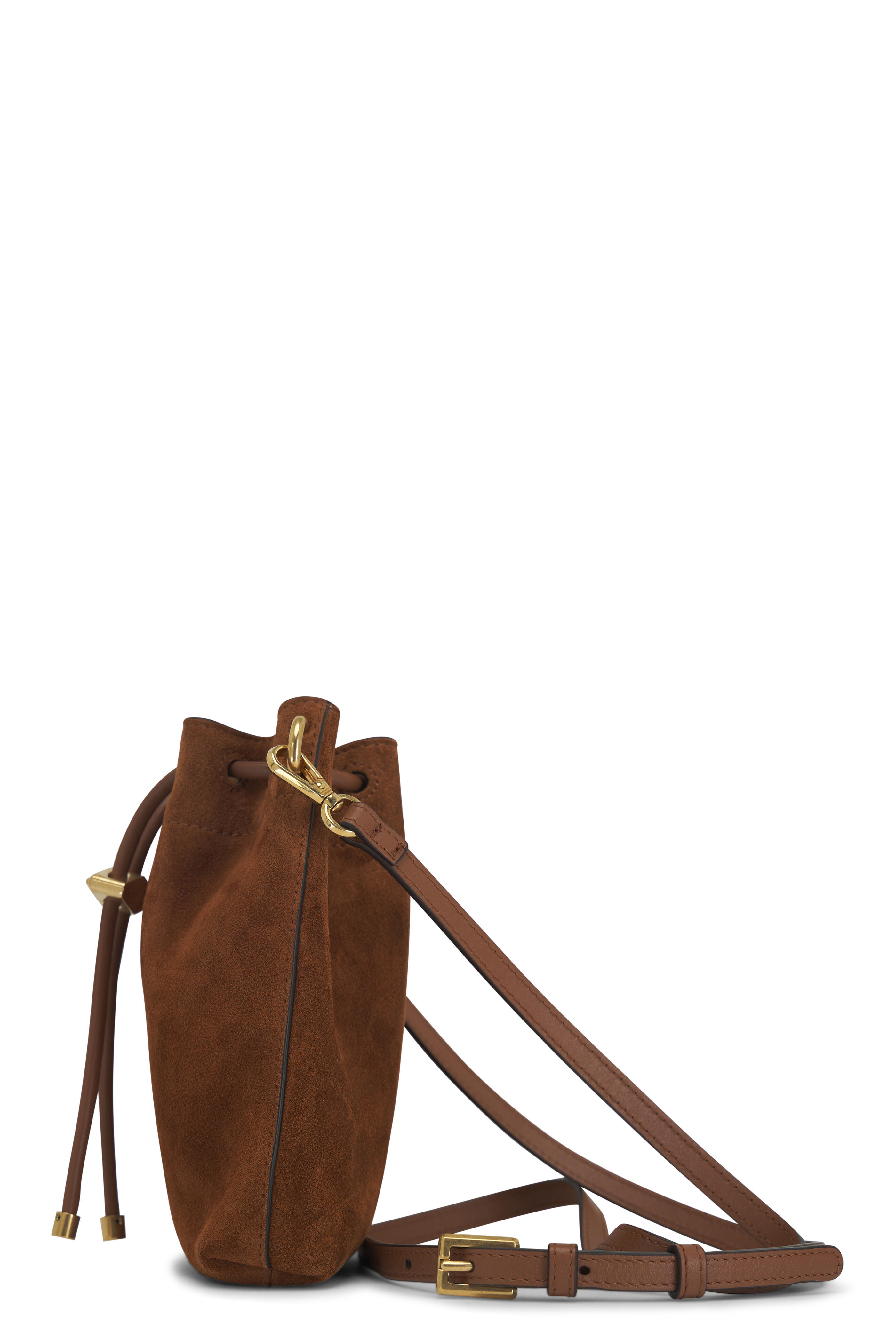 Jimmy Choo - Bon Bon Tan Suede & Gold Bucket Bag