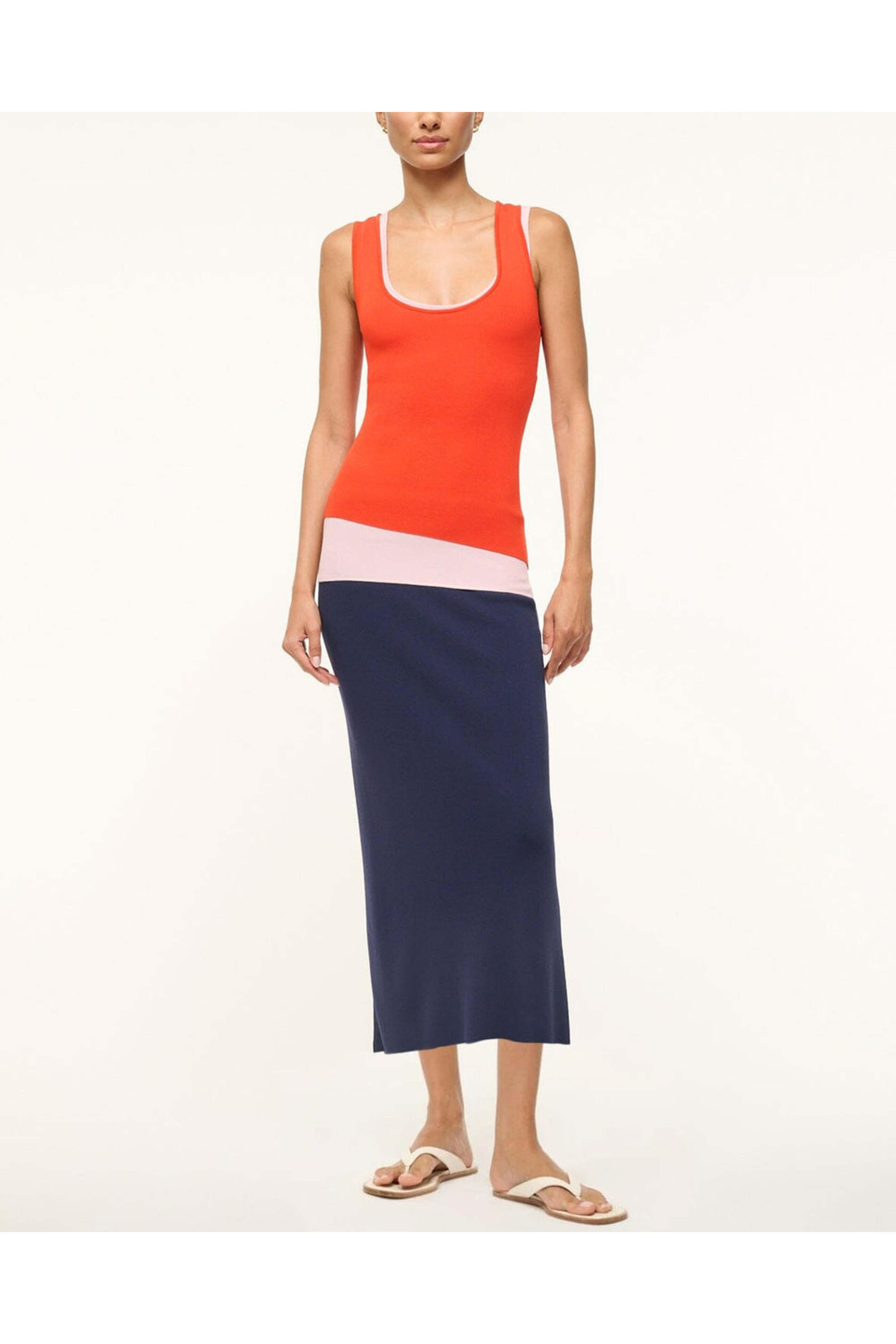 Staud - Cayenne and Navy Colorblock Hermosa Dress