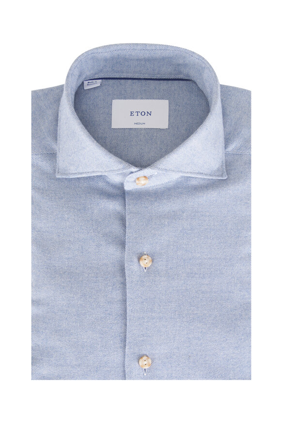 Eton Light Blue Cotton Flannel Dress Shirt - view 1