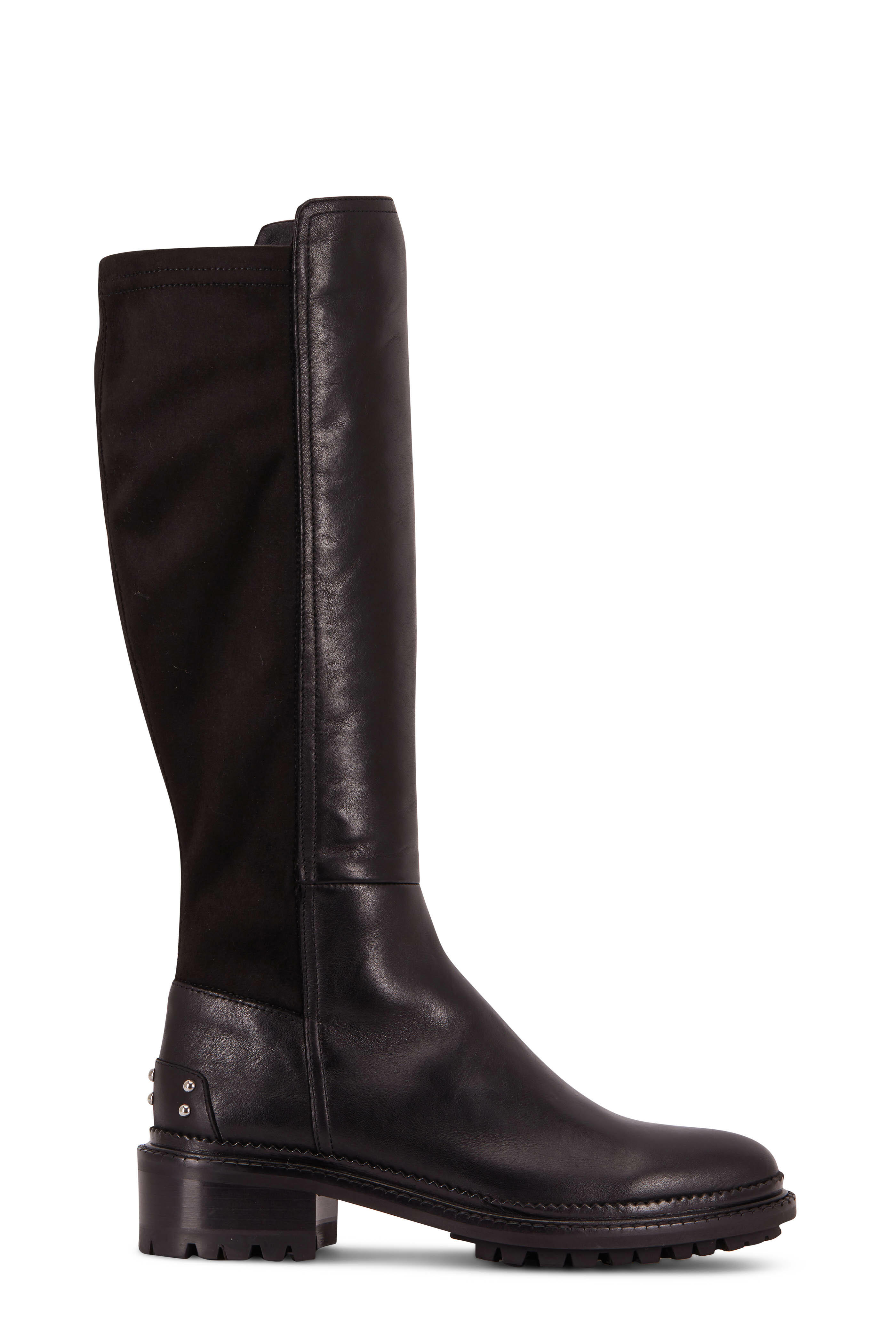 Aquatalia Omara Black Leather Suede Studded Tall Boot