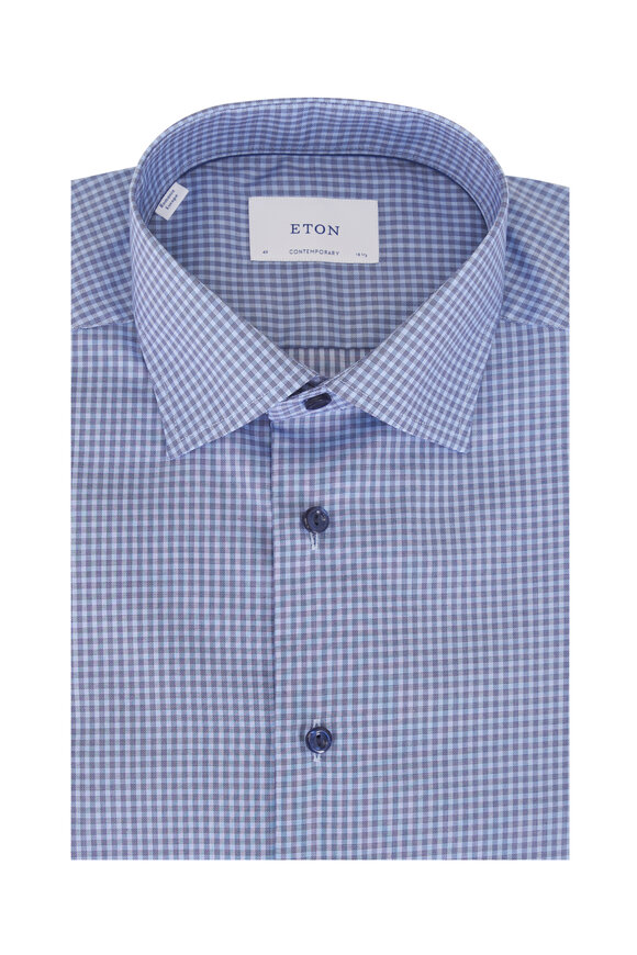 Eton Blue Check Contemporary Fit Dress Shirt