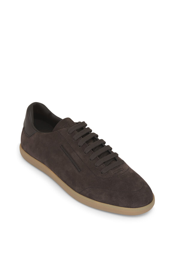 Zegna Dark Brown Suede Low Top Sneaker