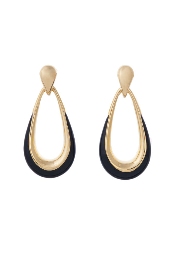 Sidney Garber 18k Yellow Gold Black Enamel Door Knocker Earrings - view 1