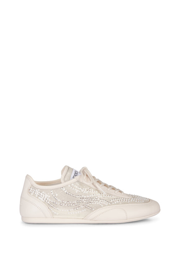 Jimmy Choo Sunny Mesh & Embellished Ivory Lace Up Sneaker - view 2