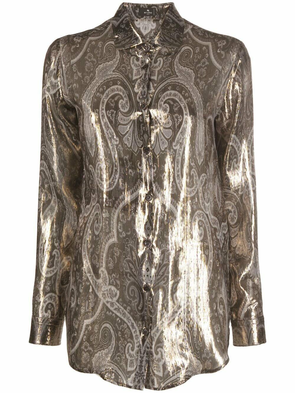 ETRO ロコ刺繍フティ MRMB0008AJ215 B3911 Etro - Silver Gray Metallic Print Boyfit Shirt | Mitchell Stores