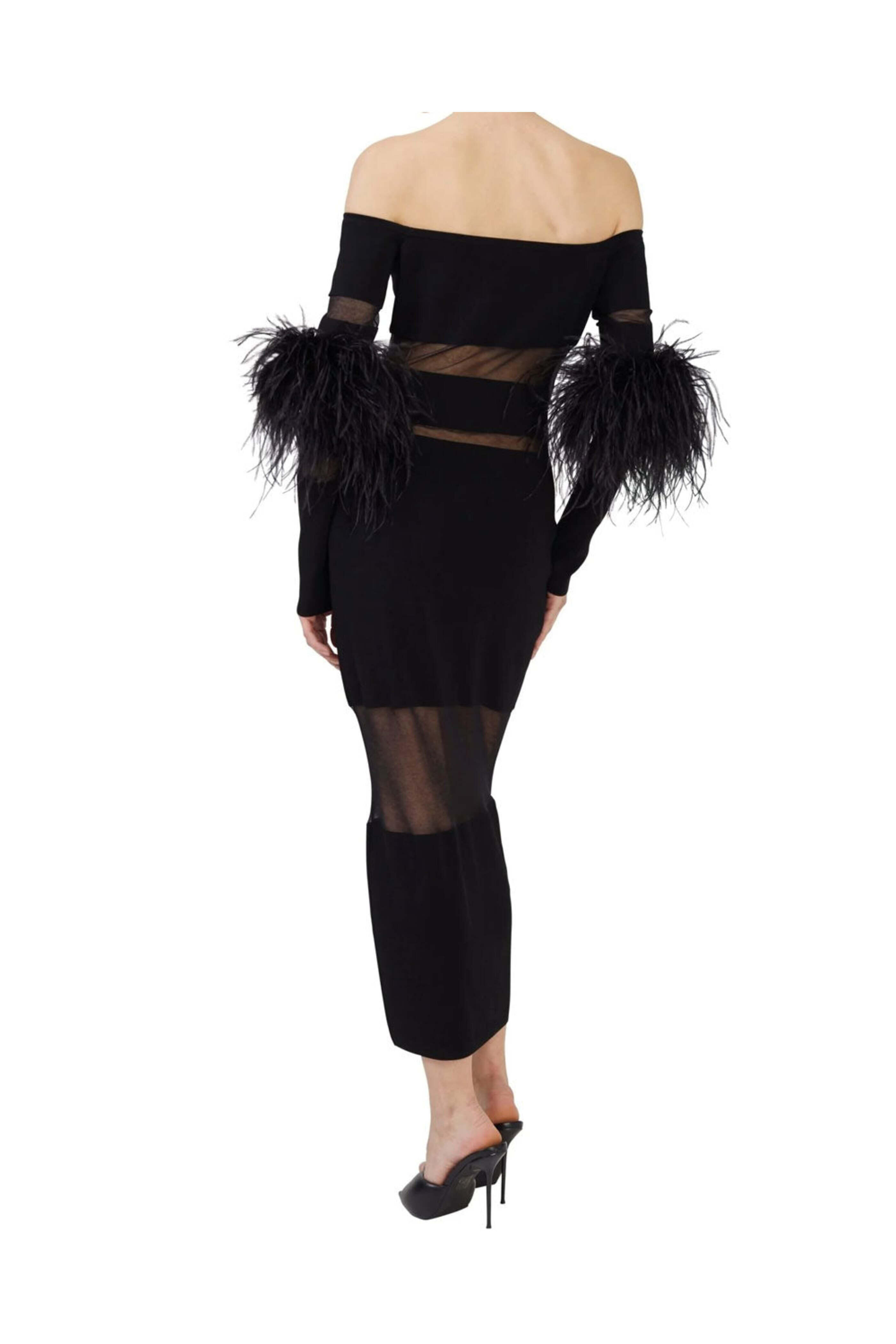 LaPointe - Black Sheer Intarsia Feather Dress