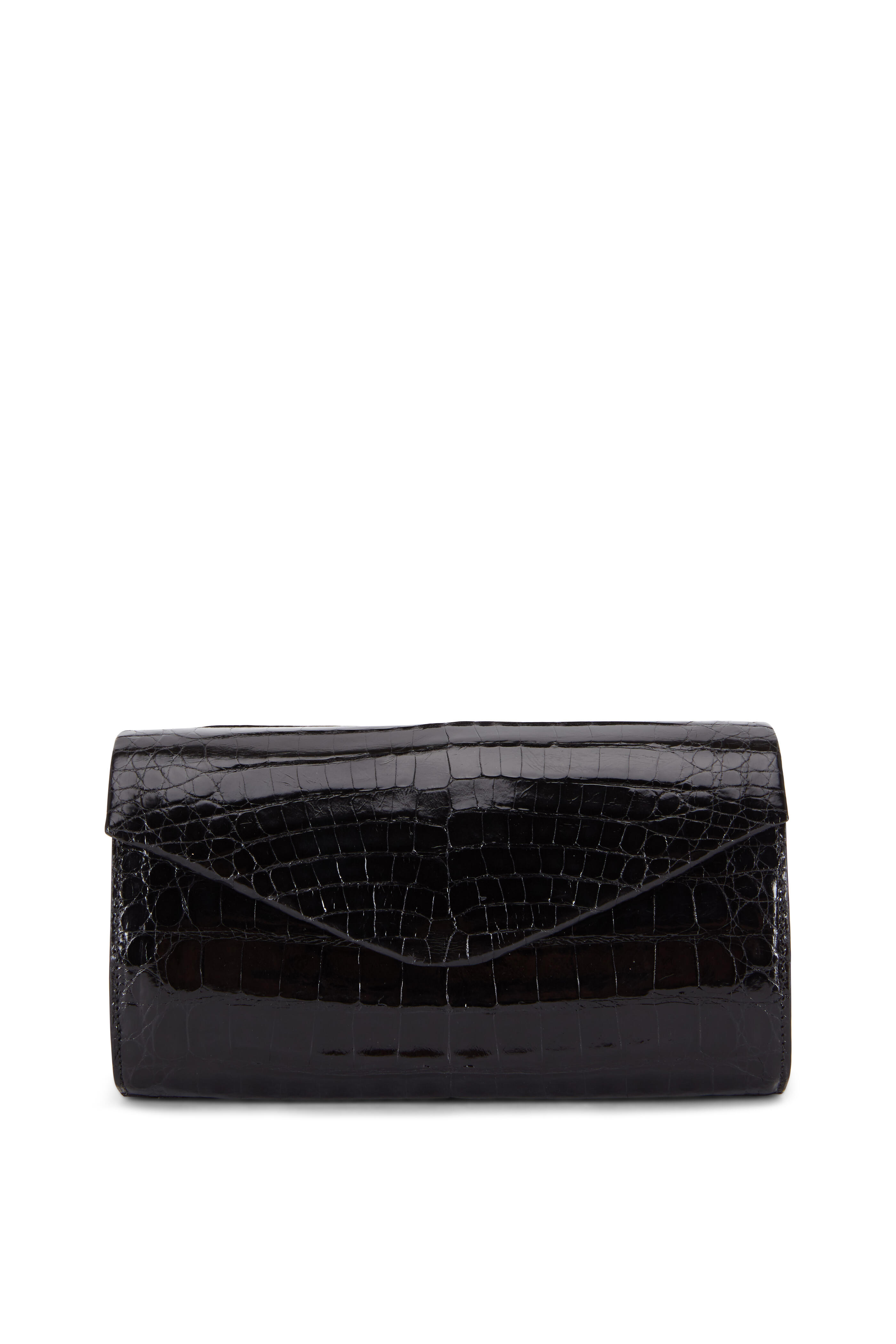 Nancy Gonzalez - Black Glossy Crocodile Chain Convertible Clutch