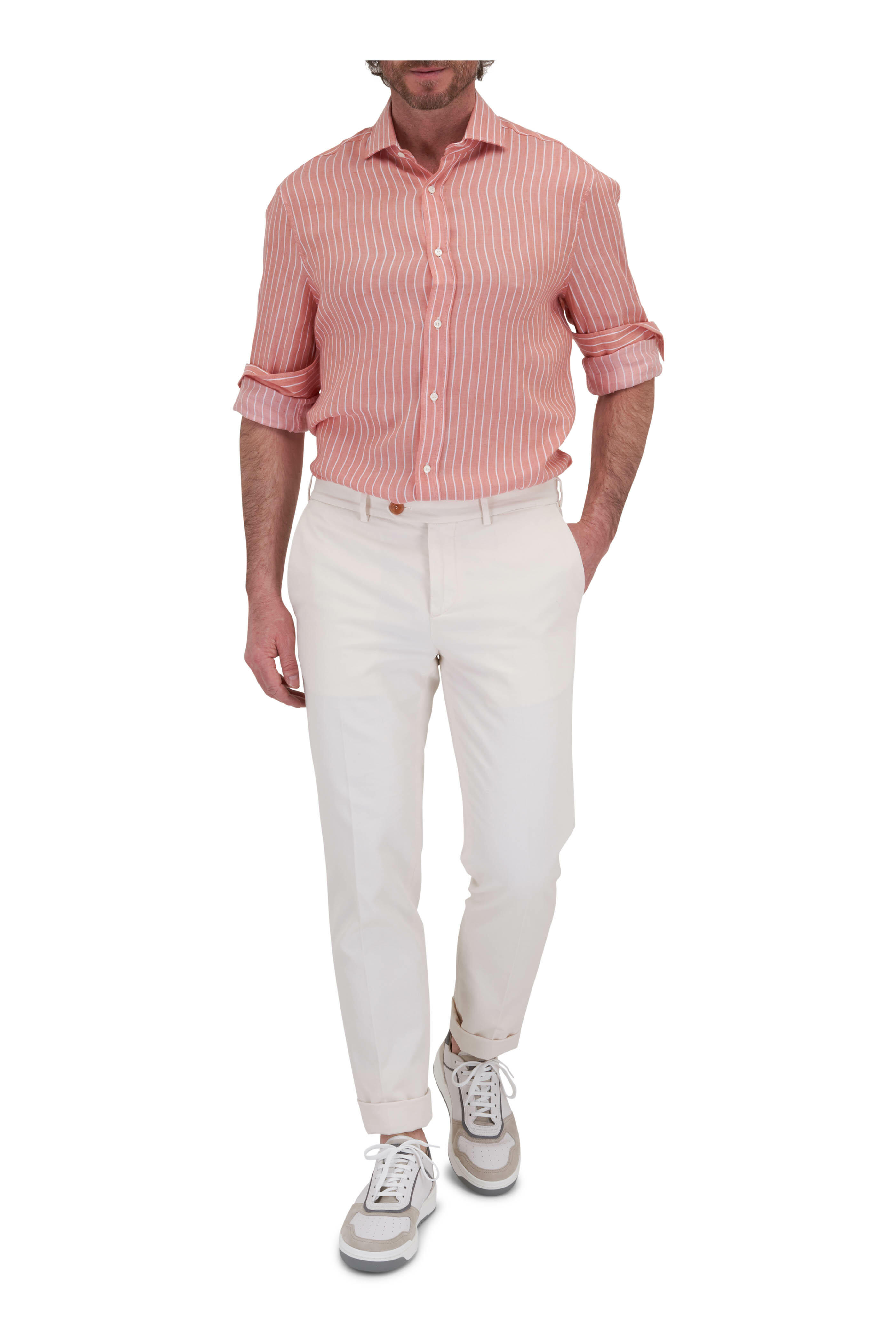 Brunello Cucinelli striped cotton-blend shirt - Neutrals