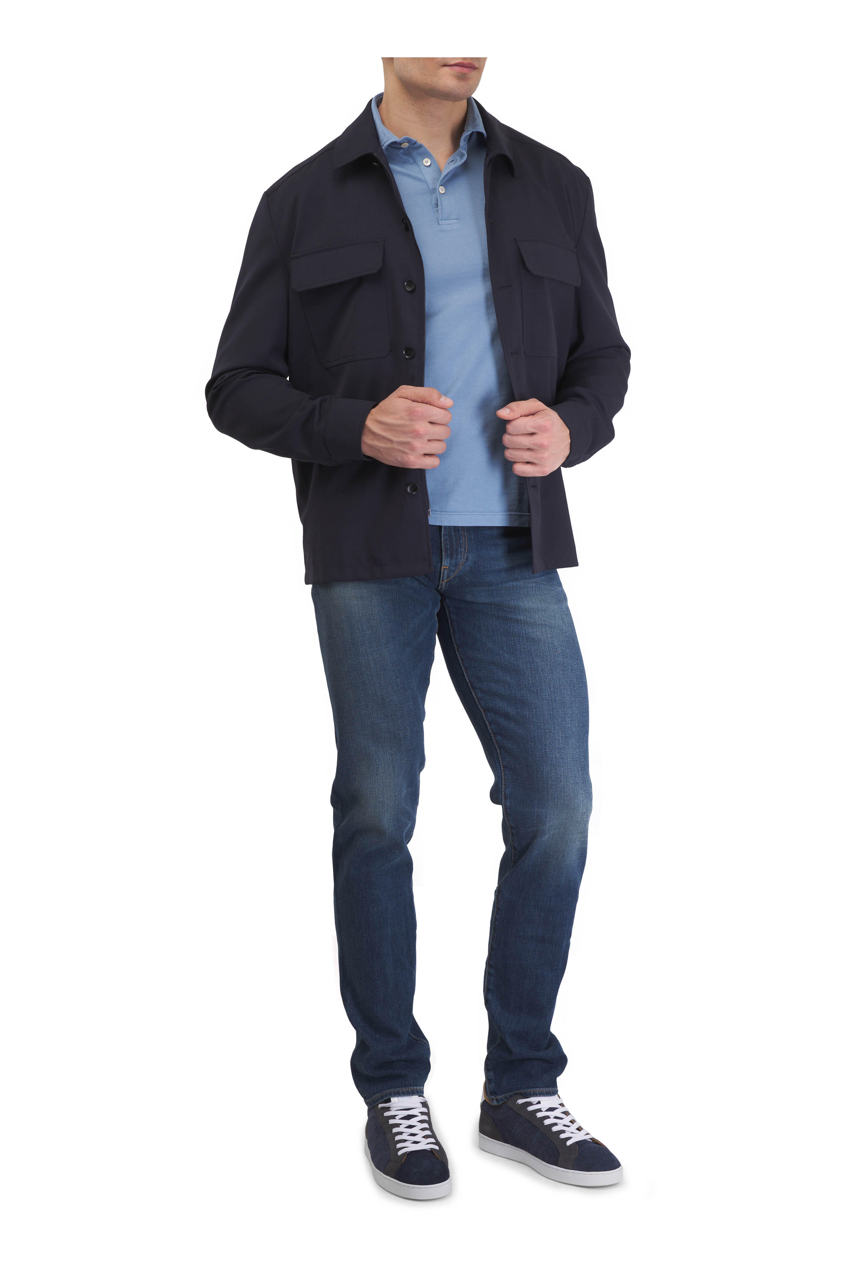 Moncler - Navy Spread Collar Wool Gabardine Overshirt