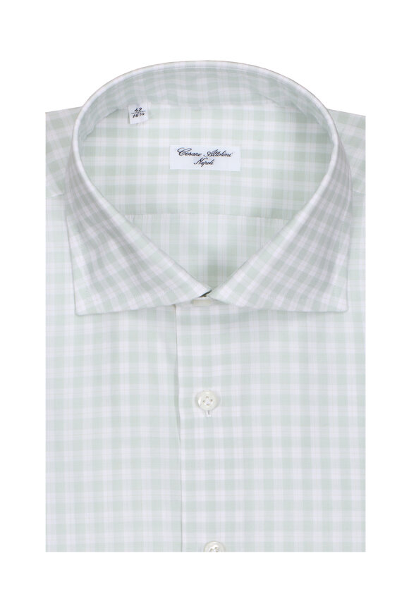 Cesare Attolini Mint Check Cotton Dress Shirt