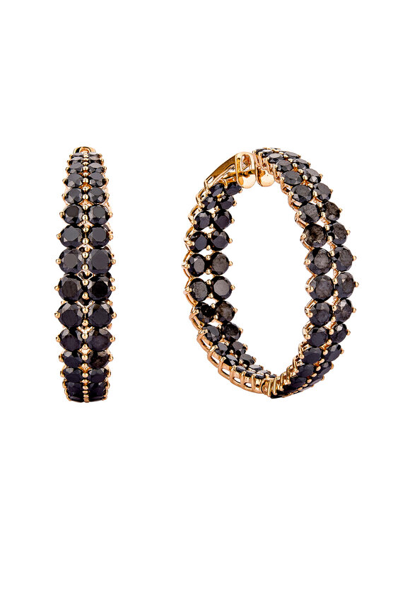 Etho Maria - 18K Rose Gold Black Diamond Hoop Earrings