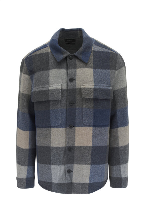 Vince - Blue & Charcoal Plaid Splittable Shirt Jacket