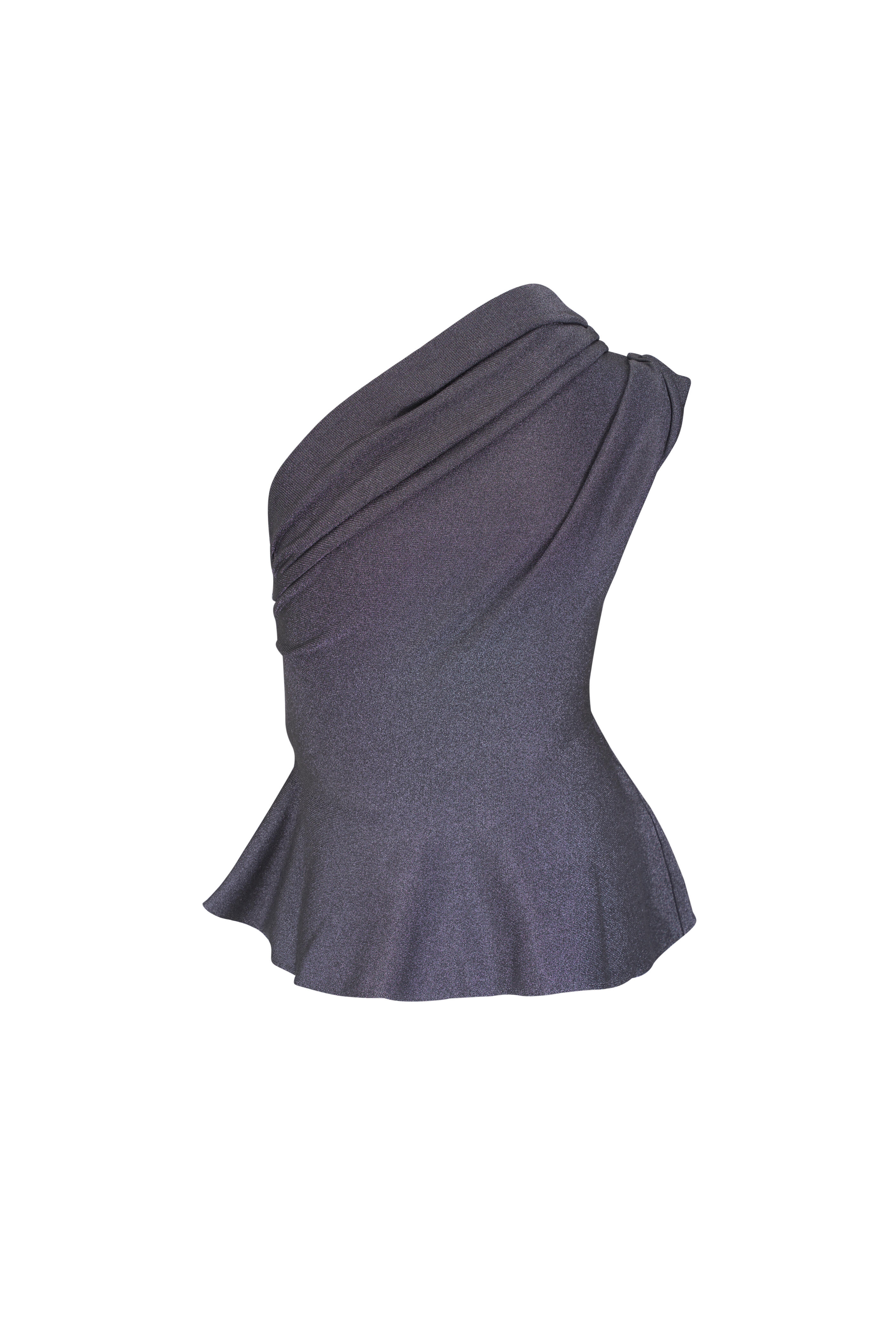 Khaite - Aimee Metallic Gray Lurex Peplum Top