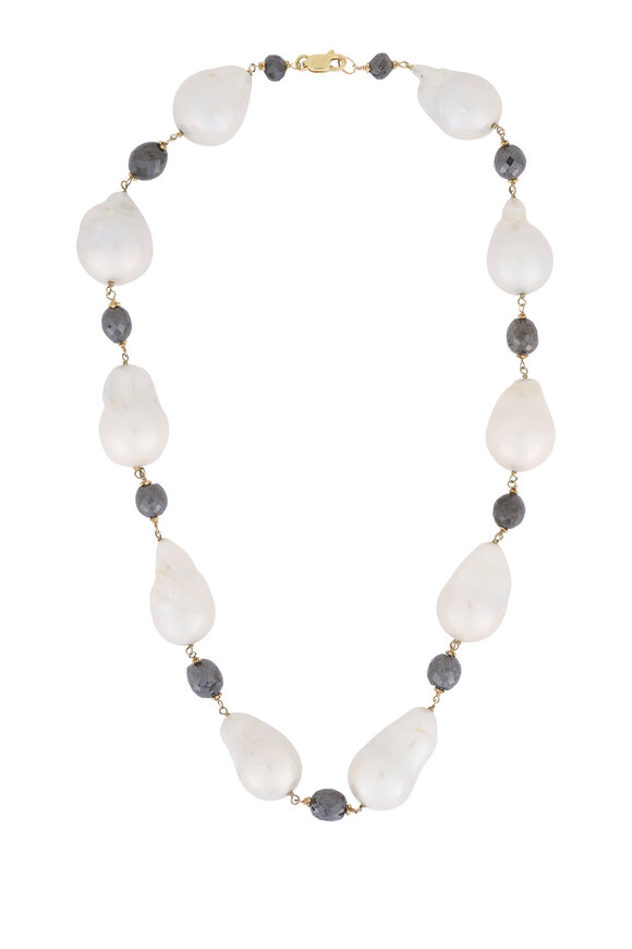 Cairo 14k Yellow Gold Black Diamond & Pearl Necklace