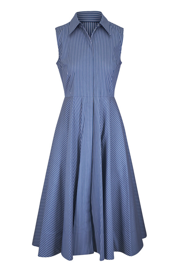 Michael Kors Collection Steel & Optic White Stripe Sleeveless Shirtdress