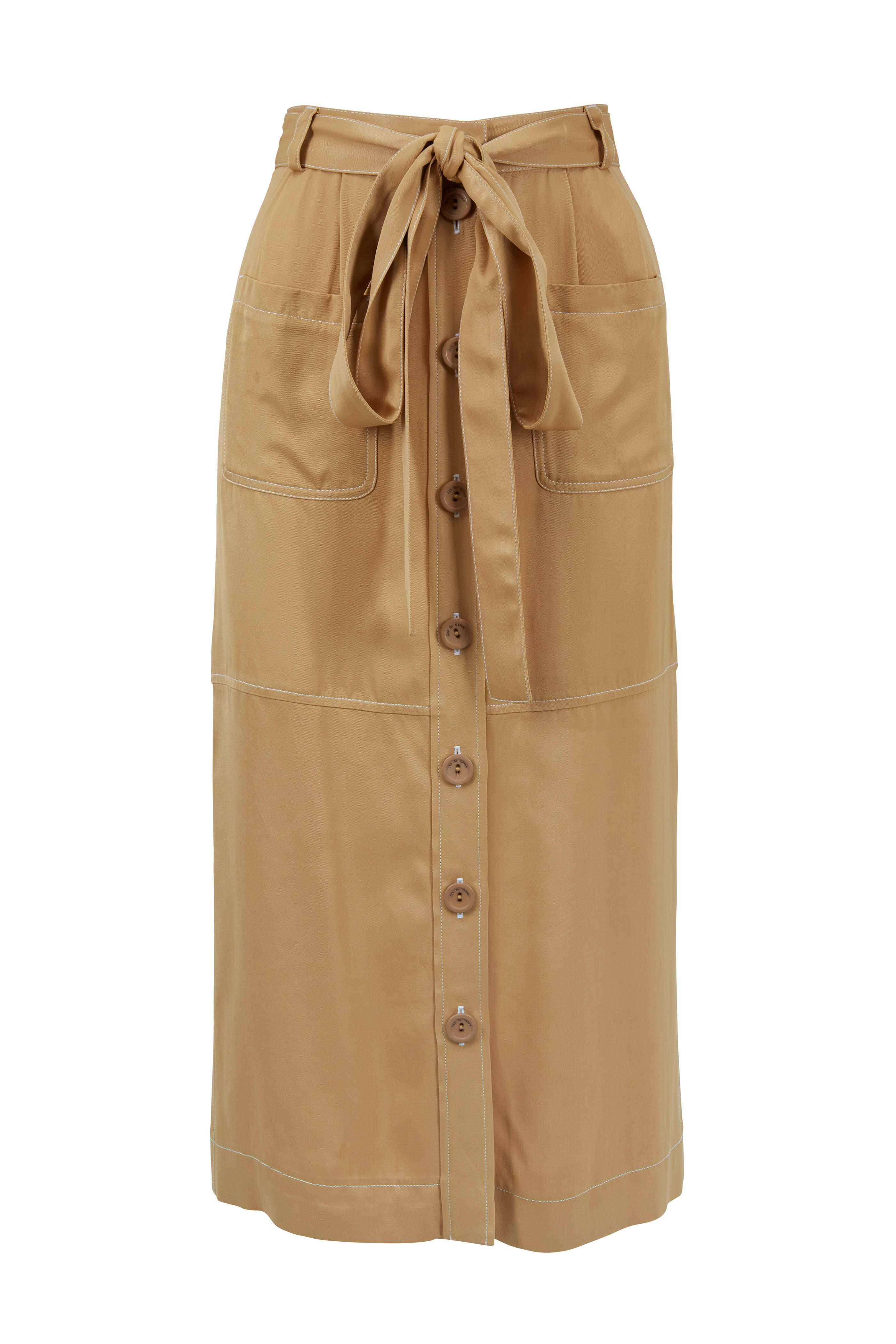 See by Chloé - Jungle Brown Tencel Patch-Pocket Belted Skirt
