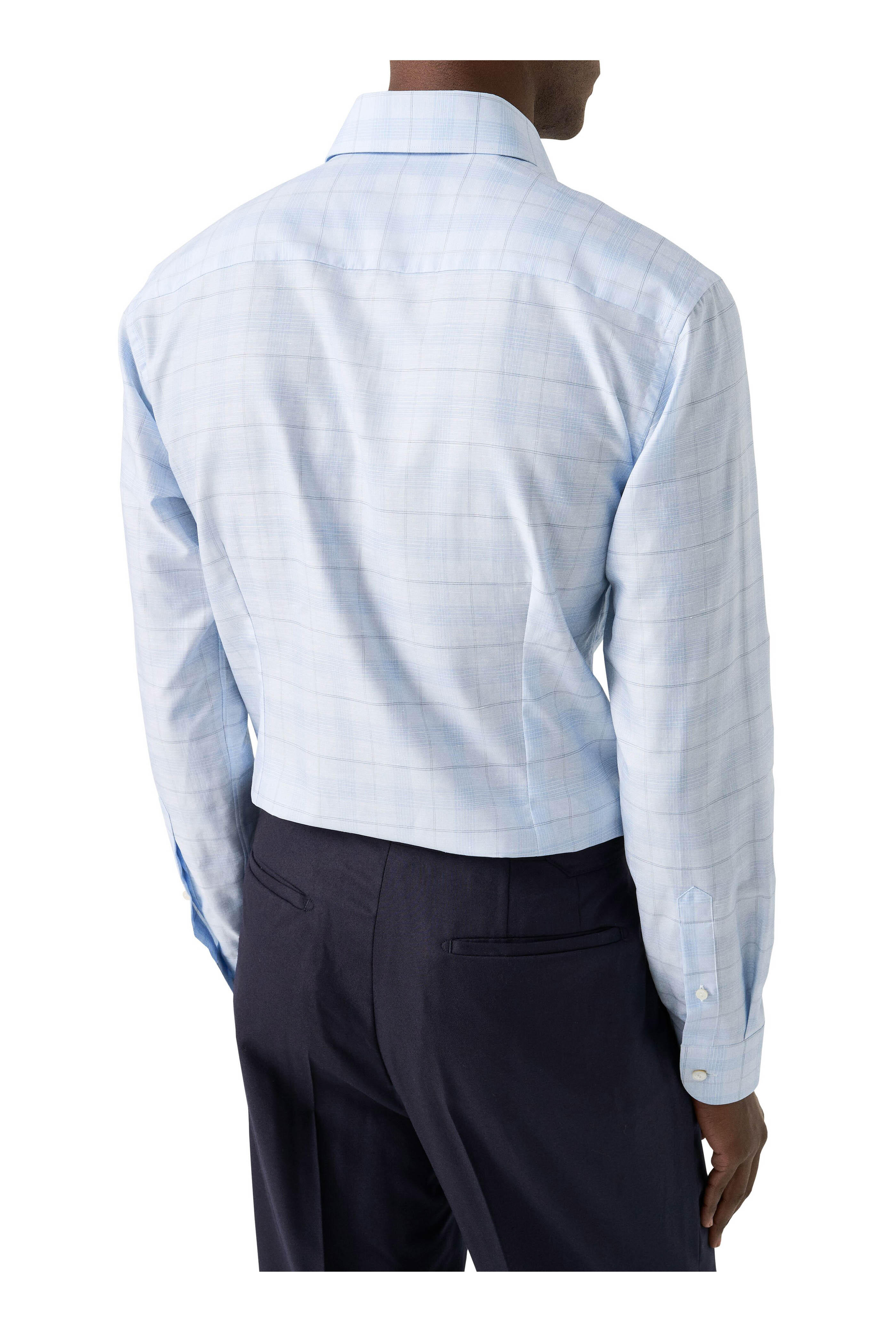 Eton - Light Blue Plaid Cotton & Linen Dress Shirt - view 3