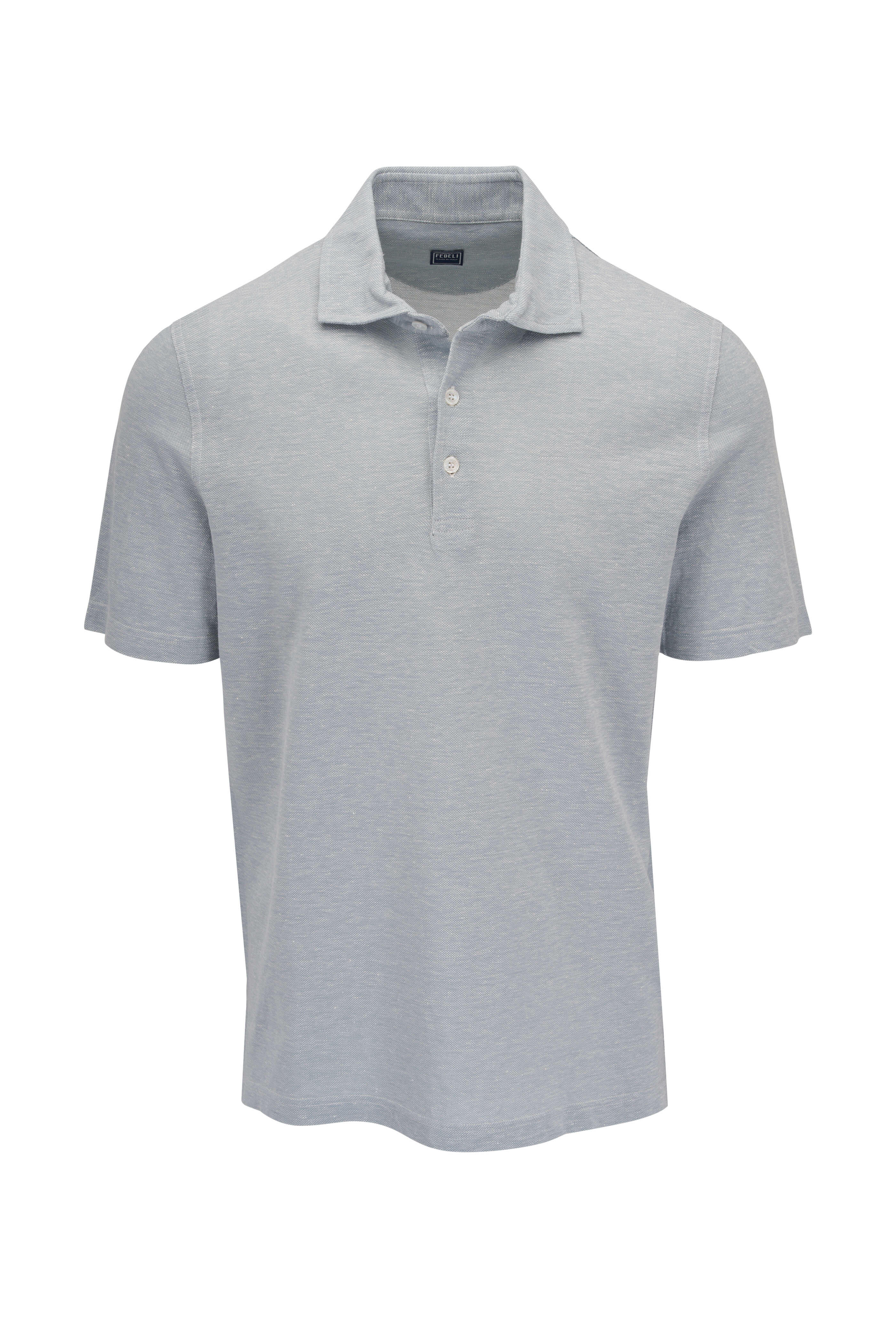 Fedeli - Light Blue Linen & Cotton Piqué Polo | Mitchell Stores