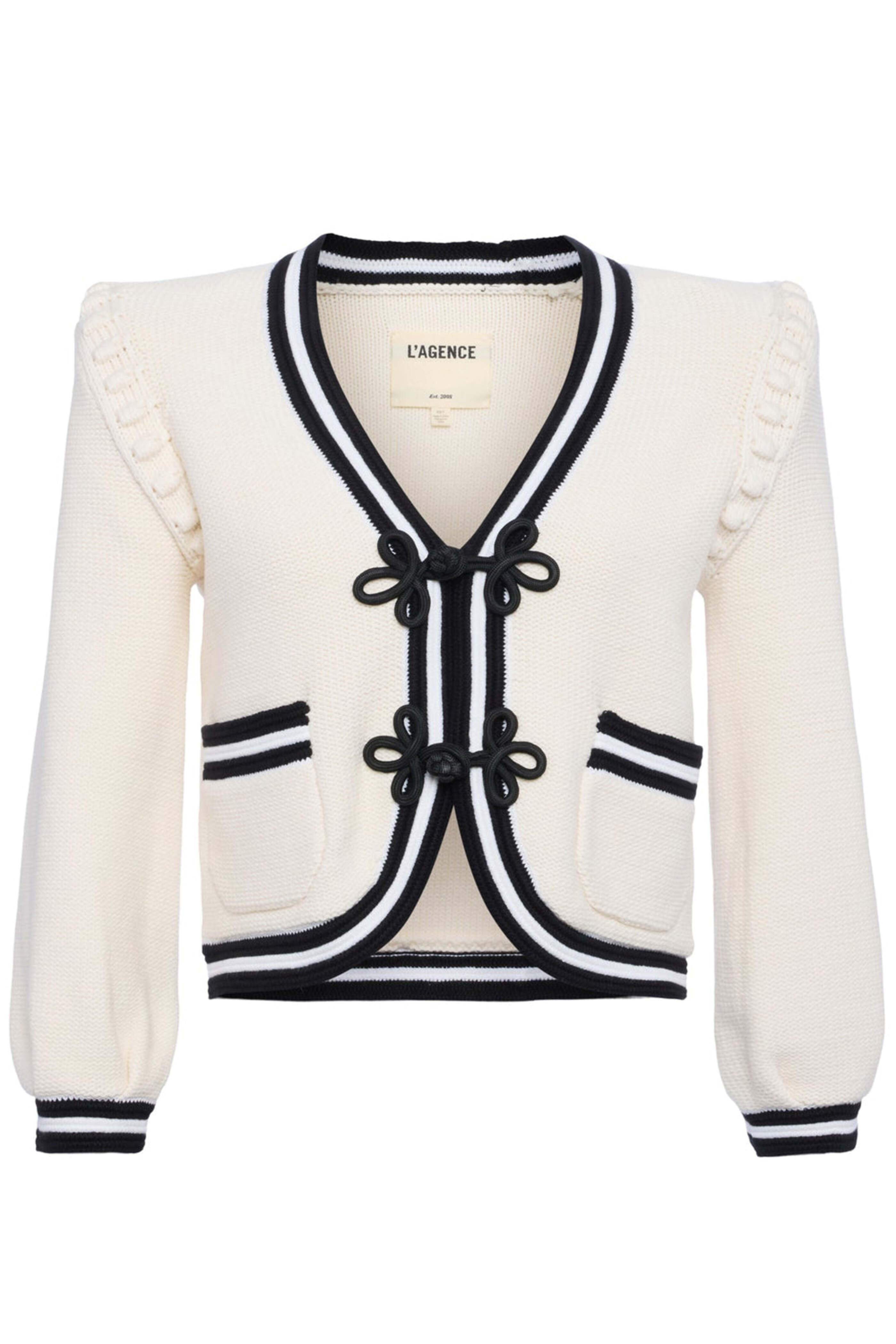 L'Agence - Black and Ivory Kaito Crop Cardigan