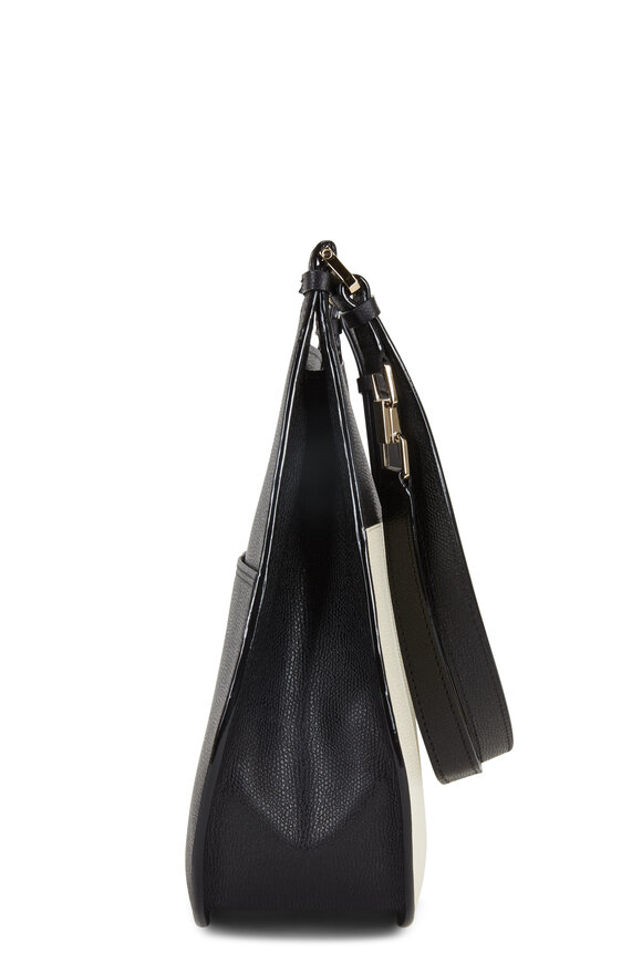 Valextra - Weekend Black & White Leather Medium Hobo Bag