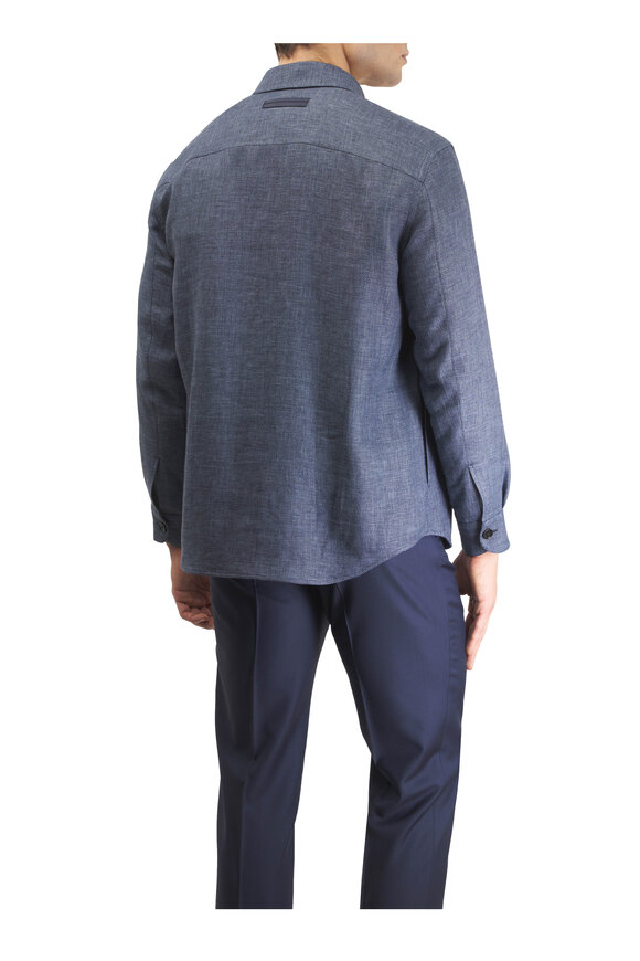 Zegna Indigo Cashmere & Linen Overshirt - view 4