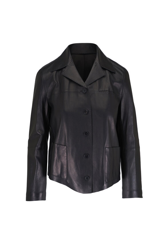 Lafayette 148 New York Black Leather Patch Pocket Jacket
